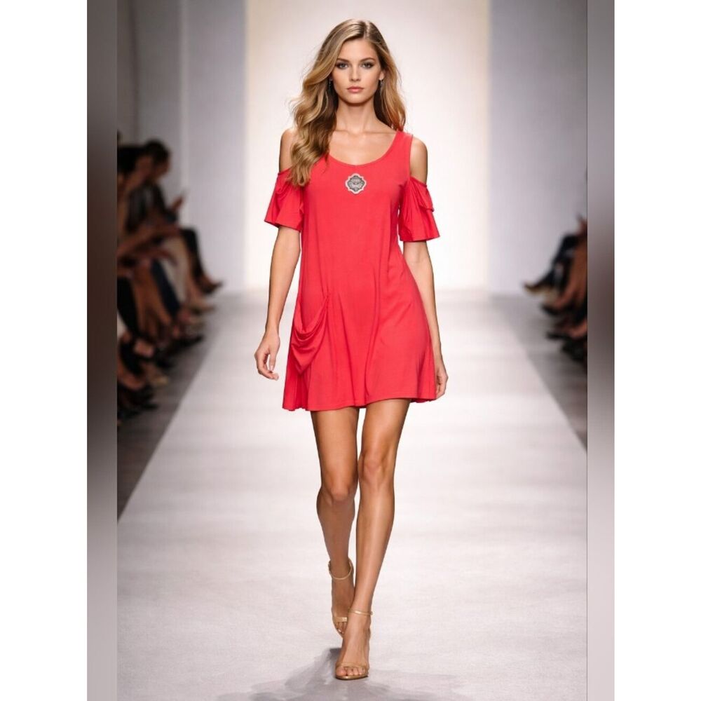 Coco + Carmen Coral Cold-Shoulder Midi Dress
